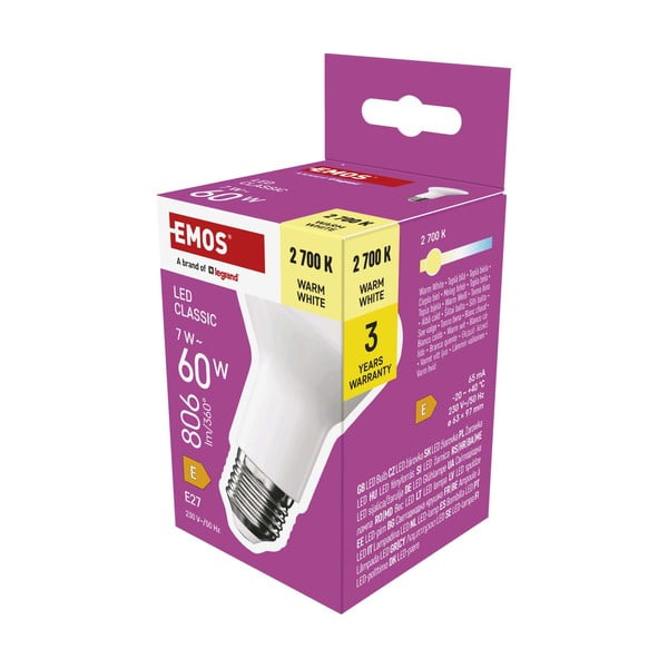 Топла бяла LED крушка E27, 7 W – EMOS-image-3