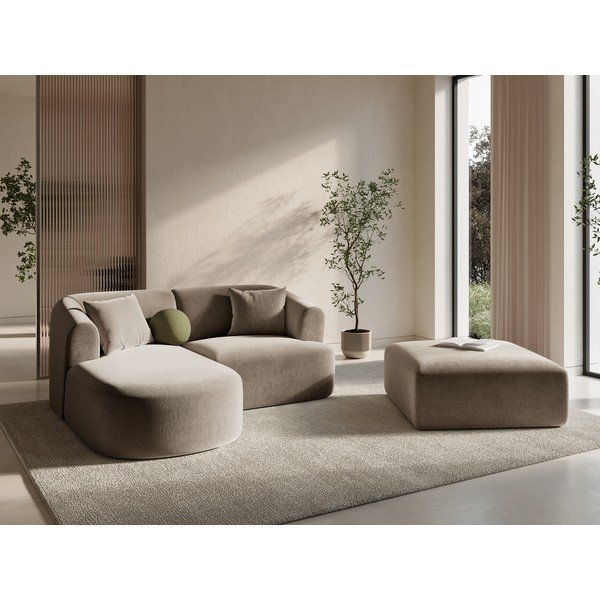 Светлокафяв кадифен ъглов диван (ляв ъгъл) Campi – Cosmopolitan Design-image-1