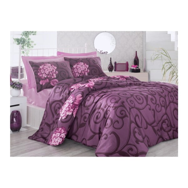 Лилаво спално бельо с чаршаф за двойно легло Buket, 200 x 220 cm - Mijolnir