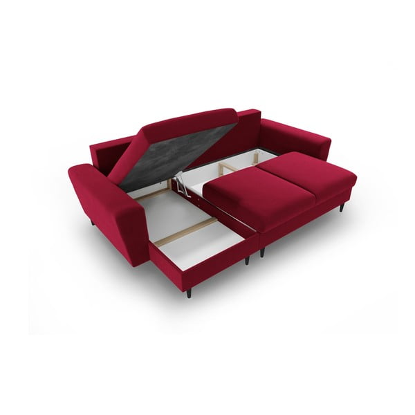 Червен  кадифен разтегателен ъглов диван с място за съхранение Kyoto – Cosmopolitan Design-image-3
