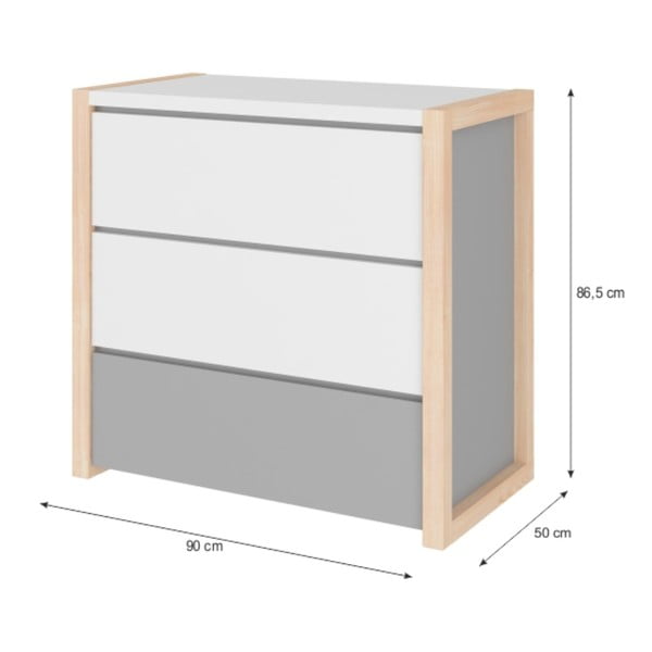Сив скрин с 3 чекмеджета Pinette - BELLAMY-image-2