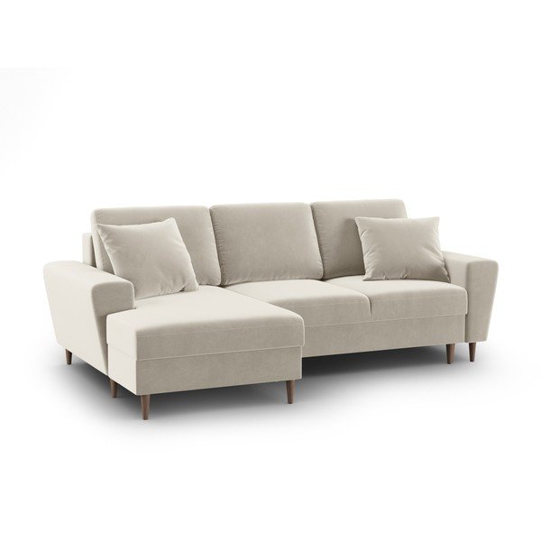 Бежов кадифен разтегателен ъглов диван с място за съхранение (ляв ъгъл) Kyoto – Cosmopolitan Design-image-1