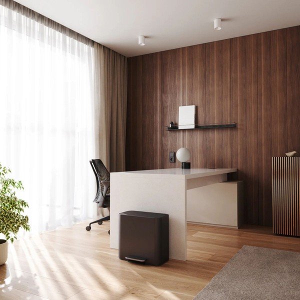 Матово черно стоманено кошче за боклук за рециклиране/с педал 15 l Dual Mini – simplehuman-image-1