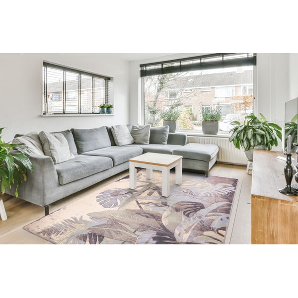 Кремаво-сив вълнен килим 160x240 cm Plants - Agnella-image-1