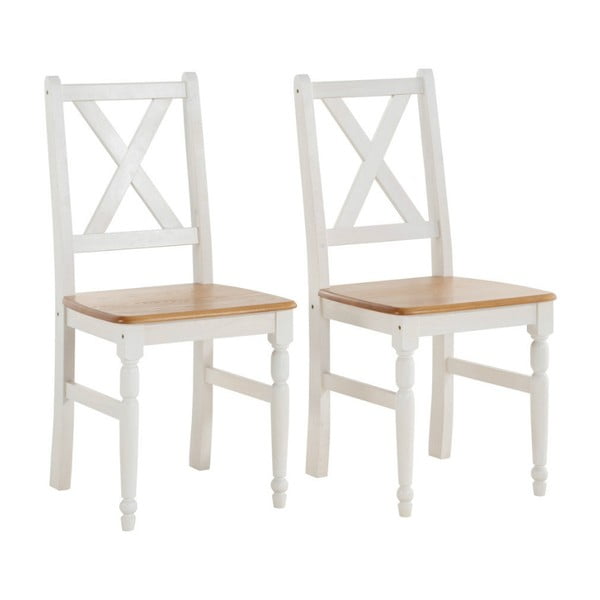 Sada 2 bílých jídelních židlí s přírodním sedákem z masivního borovicového dřeva Støraa Normann
