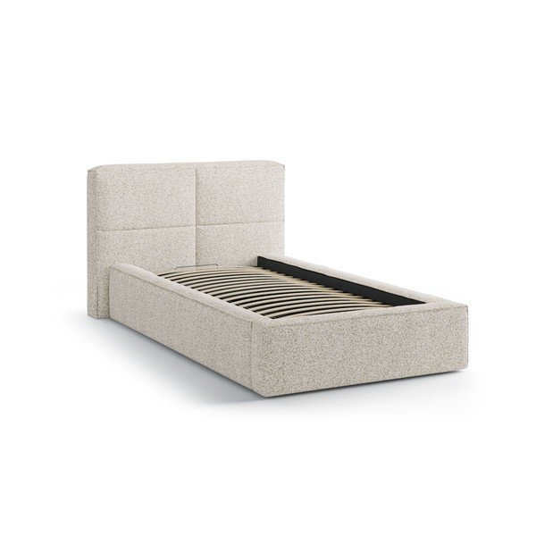 Бежово единично легло 90x200 cm тапицирано с място за съхранение с включена подматрачна рамка Darren – Micadoni -image-2