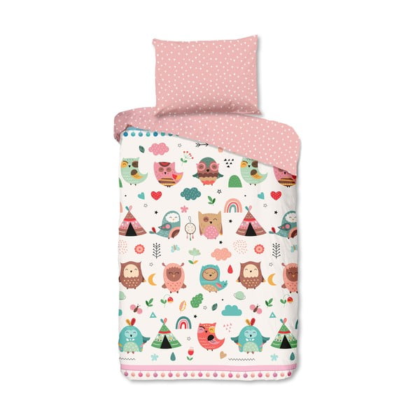 Розово единично  памучно детско спално бельо 140x200 cm Wise – Good Morning