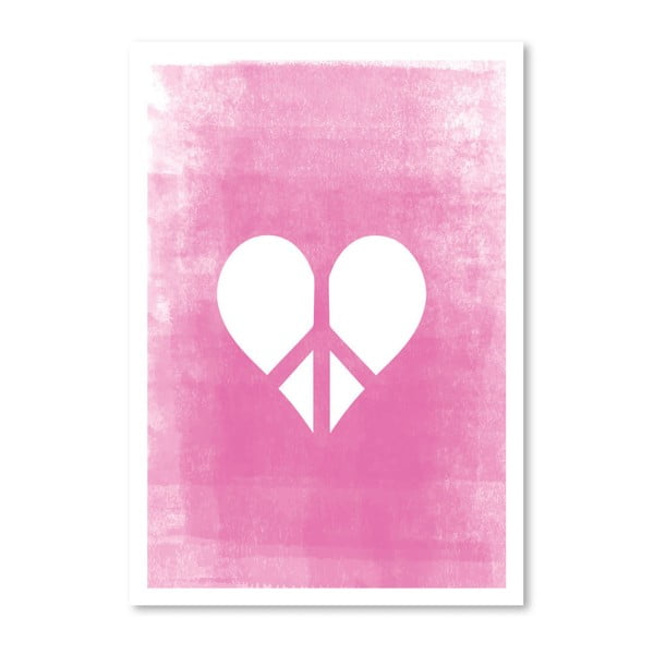 Розов плакат Love & Peace, 42 x 30 cm - Americanflat