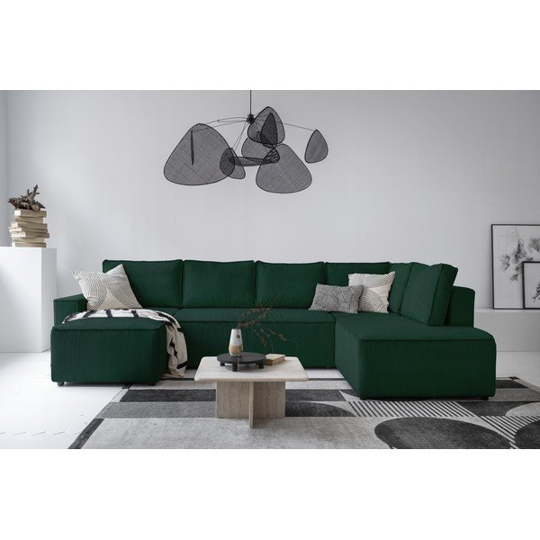 Тъмнозелен разтегателен ъглов диван от рипсено кадифе (десен ъгъл/"U" форма) Brave Dave – Miuform-image-1