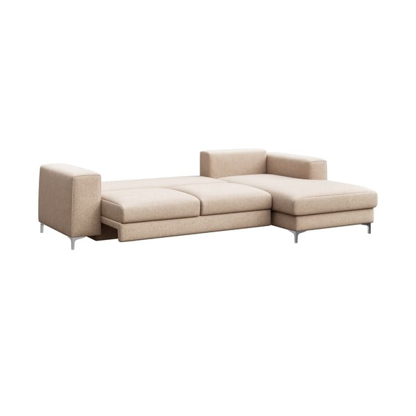 Бежов разтегателен ъглов диван с място за съхранение от букле (десен ъгъл) Rene – Rodier-image-3
