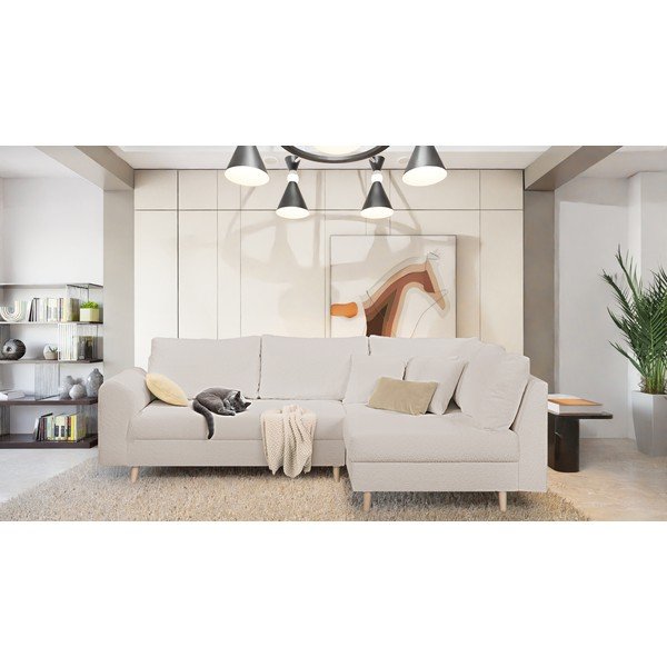 Бежов ъглов диван от плат букле (десен ъгъл) Ariella - Ropez-image-1