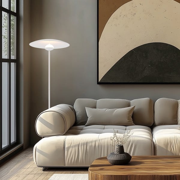 Бяла LED подова лампа с метален абажур (височина 140 cm) Lund – Candellux Lighting-image-1