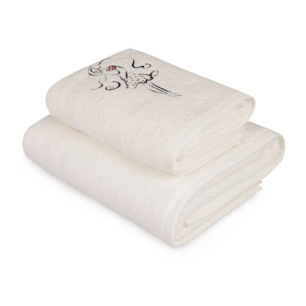 Комплект от бяла кърпа и бяла кърпа за баня с детайли в цвят Belle - Foutastic