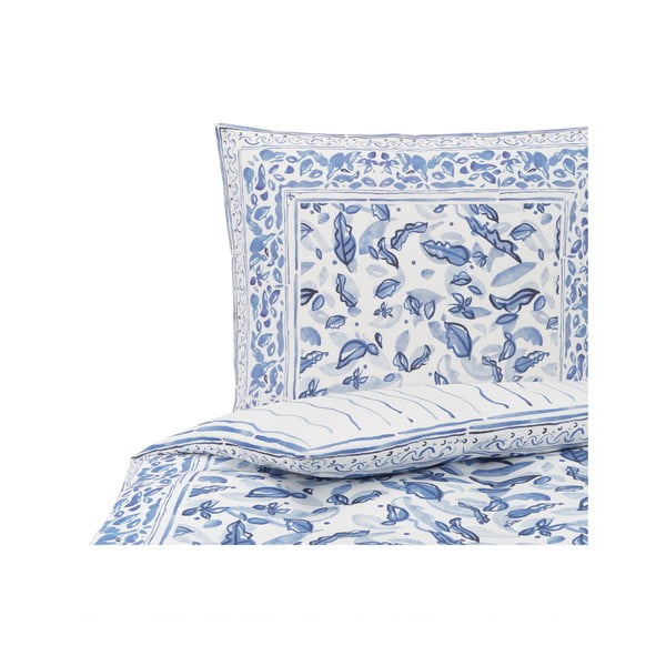 Синьо и бяло спално бельо за единично легло от памучен сатен , 155 x 220 cm Ryle - Westwing Collection-image-2