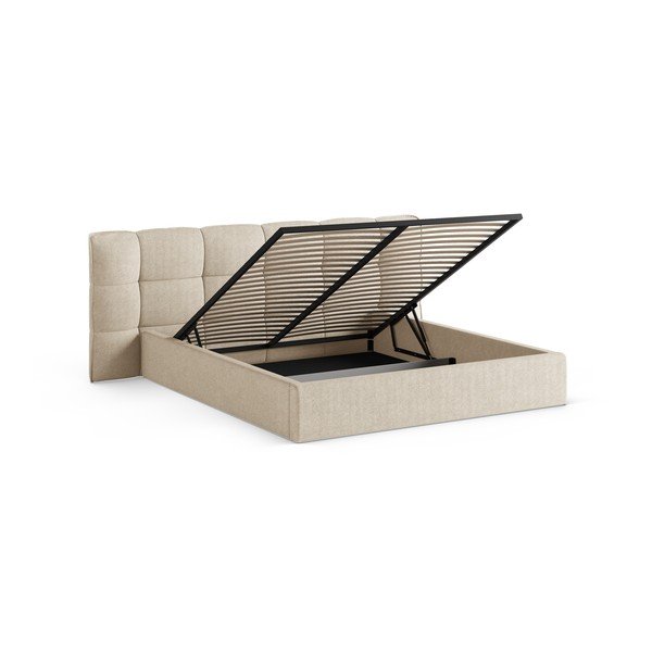Бежово тапицирано двойно легло с място за съхранение и включена подматрачна рамка 200x200 cm Eric – Micadoni -image-2