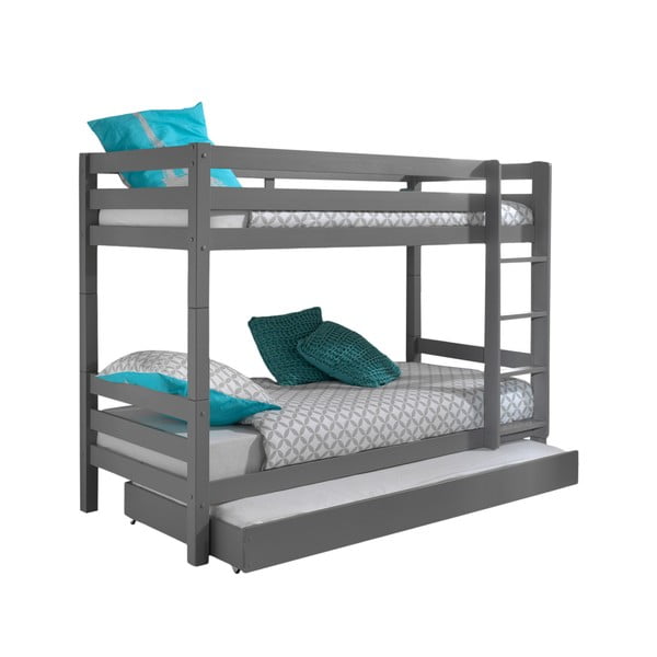 Сиво двуетажно детско легло от масивен бор с място за съхранение PINO – Vipack