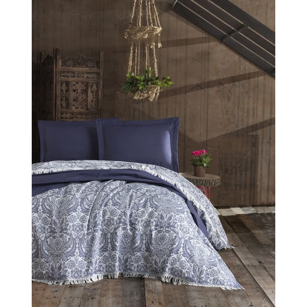 Тъмно синя памучна покривка за двойно легло EnLora Home , 240 x 260 cm Nish - Mijolnir