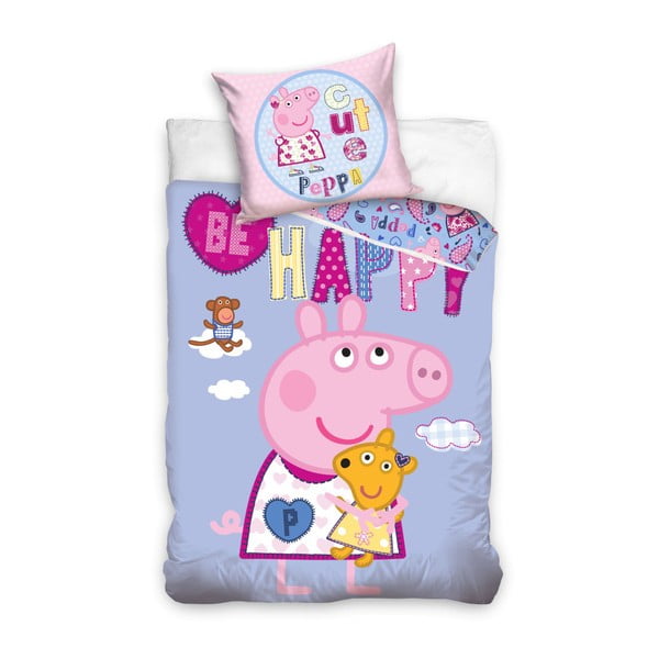 Детско памучно спално бельо за единично легло Happy Piglet Peppa , 160 x 200 cm - CARBOTEX