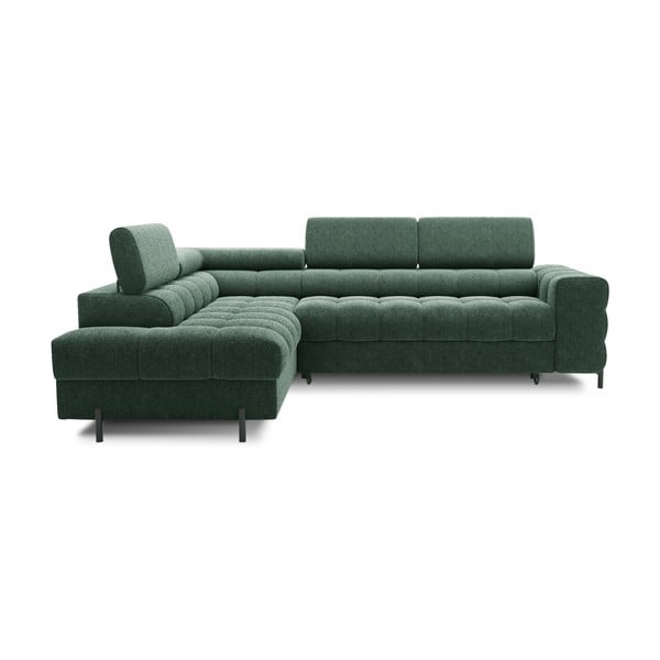 Зелен разтегателен ъглов диван с място за съхранение от букле (ляв ъгъл L форма) Ferucce – ELTAP
