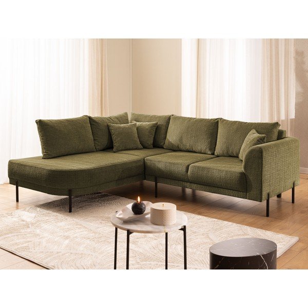 Зелен шенилов ъглов диван (ляв ъгъл/L форма) Mauris  – Ropez-image-4