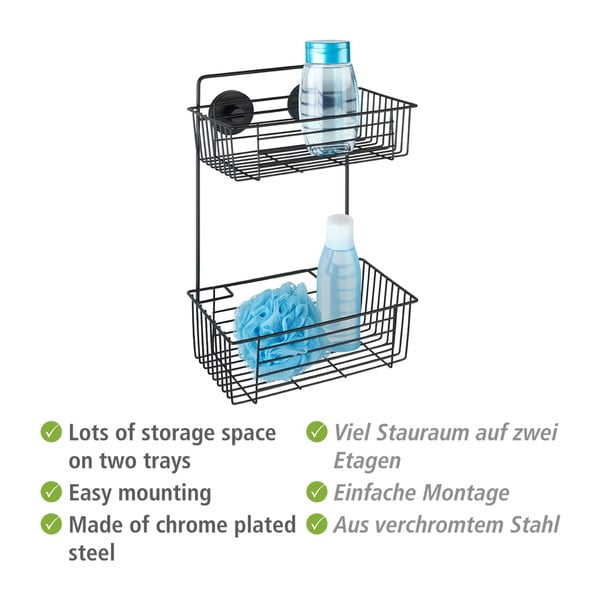 Черен стенен двуетажен рафт за баня Vacuum-Loc® Pavia Bari - Wenko-image-2