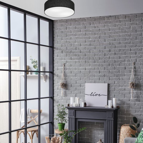 Черна лампа за таван с текстилен абажур ø 45 cm Vivian - LAMKUR-image-1