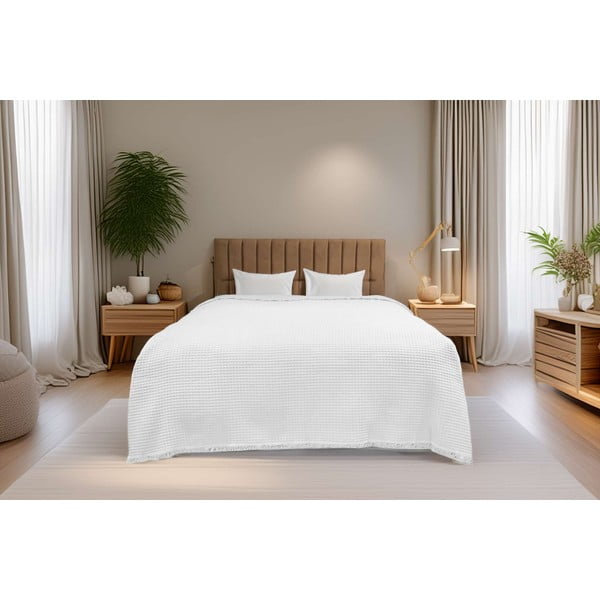 Бяло памучно покривало за легло 140x200 cm Waffle – Mijolnir-image-1