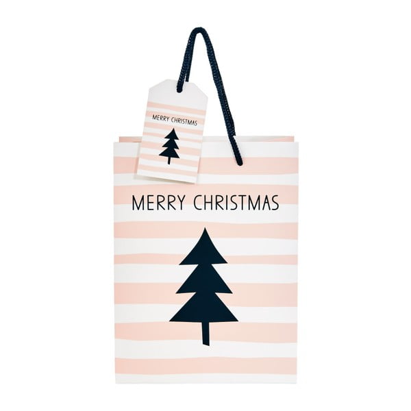 Светлорозова торбичка за подаръци "Весела Коледа", височина 9,2 cm - Butlers