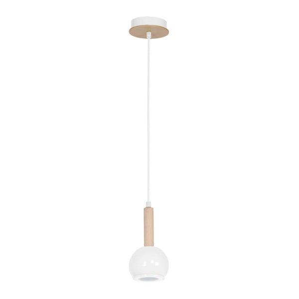 Бяла висяща лампа с дървени детайли Bolle Uno - Homemania