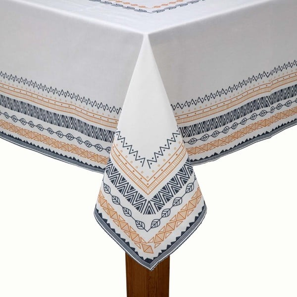 Бяла покривка за маса с черно-жълт кант от памучна смес , 150 x 250 cm - Bella Maison