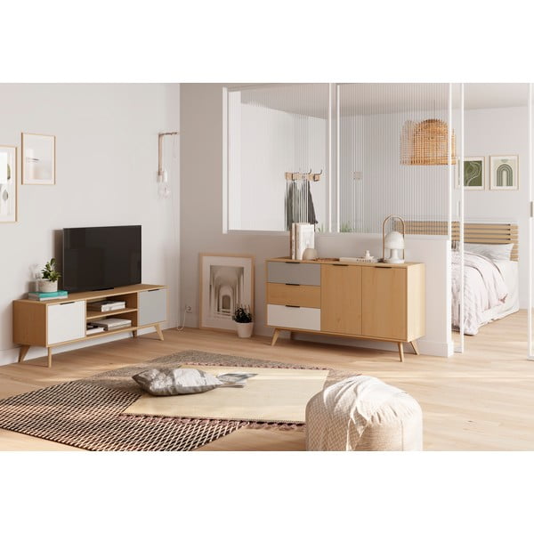 Масичка за телевизор с дъбов декор в естествен цвят 140x53 cm Elfa - Marckeric-image-1