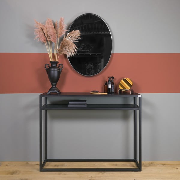 Черна конзолна маса с дъбова дървена плоскост 30x120 cm Daniël – Spinder Design-image-1