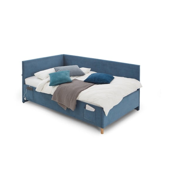 Синьо  тапицирано ъглово детско легло 90x200 cm без ламелно дъно Cool – Meise Möbel-image-3