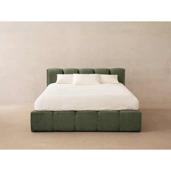 Зелено тапицирано двойно легло с място за съхранение с включена подматрачна рамка 180x200 cm Lupine – Micadoni Home-image-4
