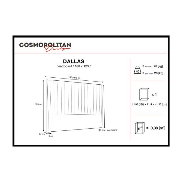Черна табла за глава Dallas, 180 x 120 cm - Cosmopolitan Design-image-4