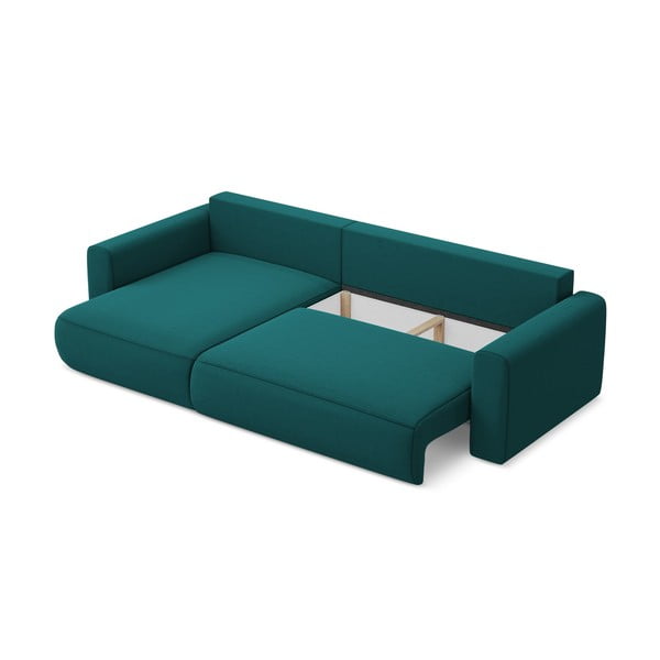 Тюркоазен кадифен разтегателен ъглов диван с място за съхранение (ляв ъгъл) Kapua – Makamii-image-3