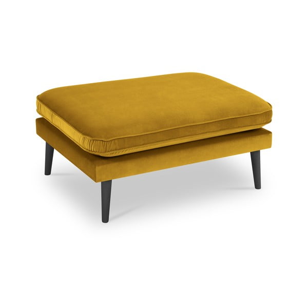 Табуретка за крака от жълто кадифе с черни крака Lento - Kooko Home-image-2