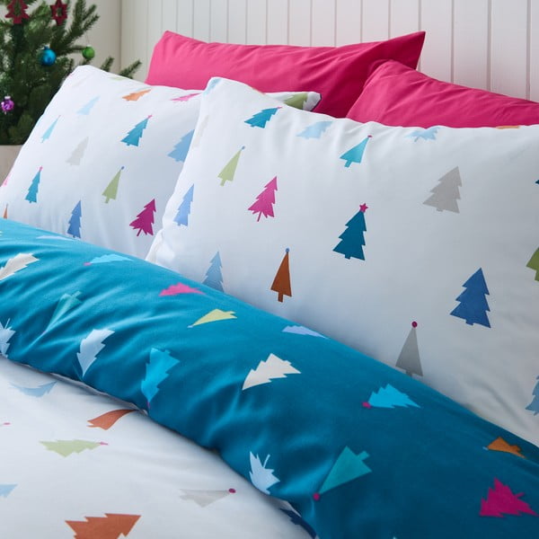 Бяло-синьо  единично  спално бельо от микрофибър 135x200 cm Christmas Tree – Catherine Lansfield-image-3