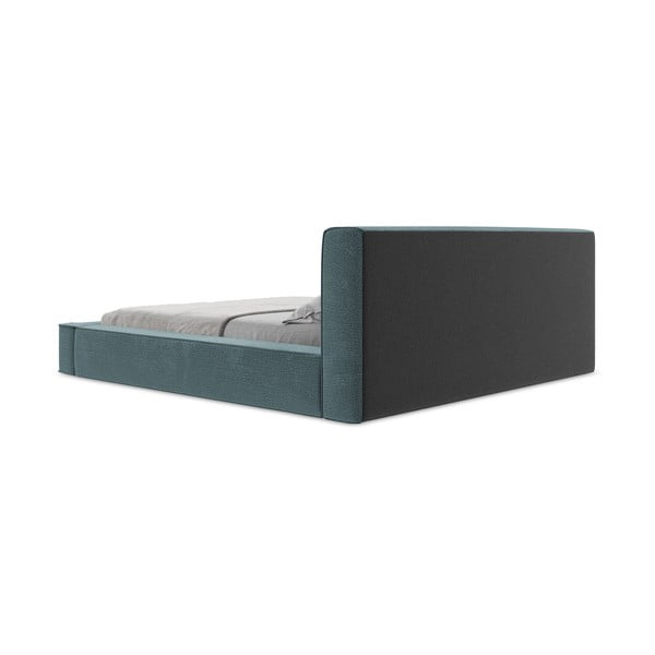 Синьо тапицирано двойно легло с място за съхранение и решетка 180x200 cm Noho - Makamii-image-2