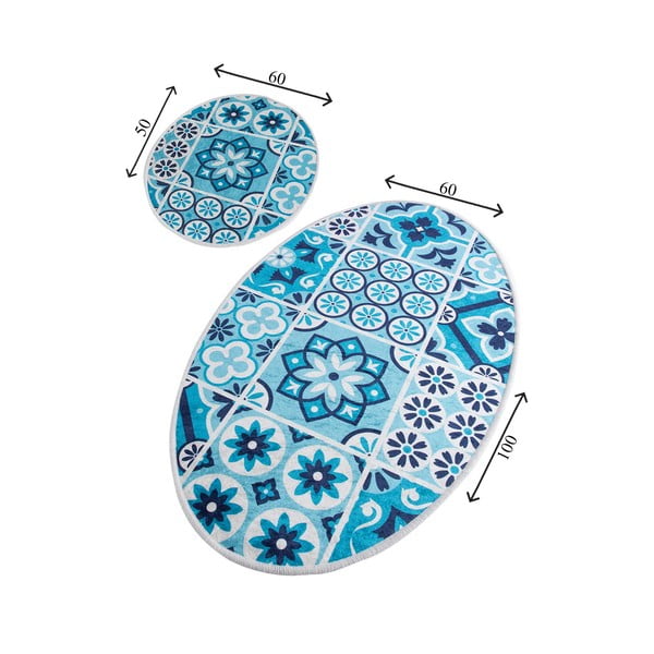 Сини килими за баня в комплект от 2 бр. 60x100 cm Ceramic – Foutastic-image-3