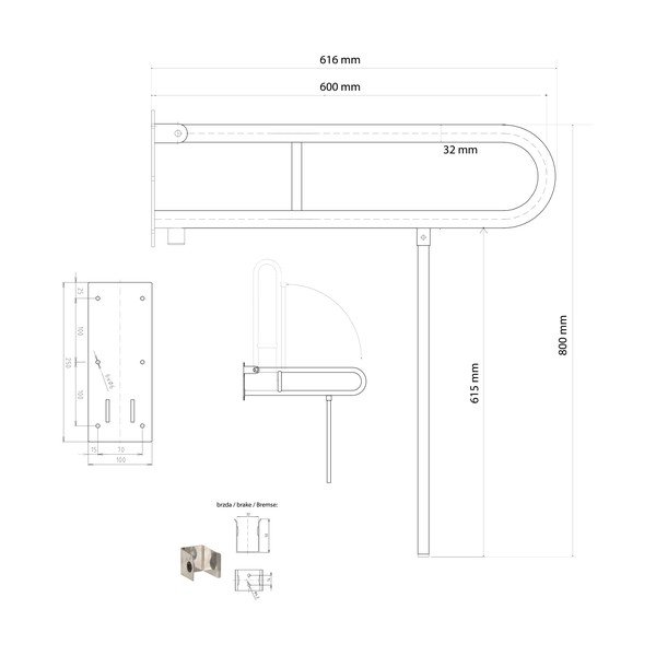 Стенен стоманен парапет за баня 62 cm Handicap – Sapho-image-1