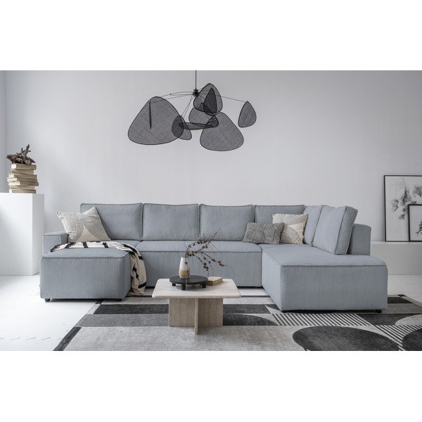 Светлосив разтегателен ъглов диван от рипсено кадифе (десен ъгъл/"U" форма) Brave Dave – Miuform-image-1