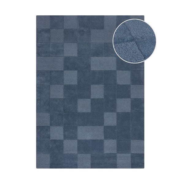 Тъмносин ръчно изработен вълнен килим 200x290 cm Checkerboard – Flair Rugs