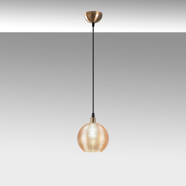 Жълта охра и златисто висящо осветително тяло със стъклен абажур ø 15 cm Muzo – Opviq lights-image-3