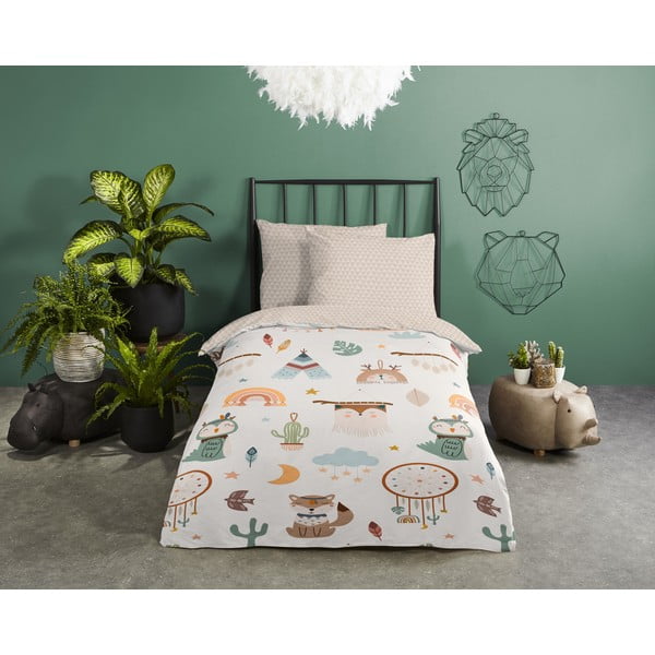 Бежово единично  памучно детско спално бельо 140x200 cm Remi – Good Morning-image-1