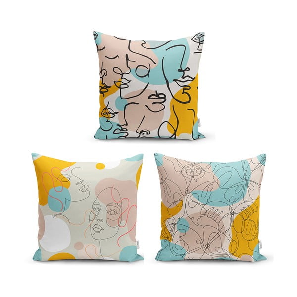 Комплект от 3 калъфки за възглавници Рисунка на лице, 45 x 45 cm - Minimalist Cushion Covers