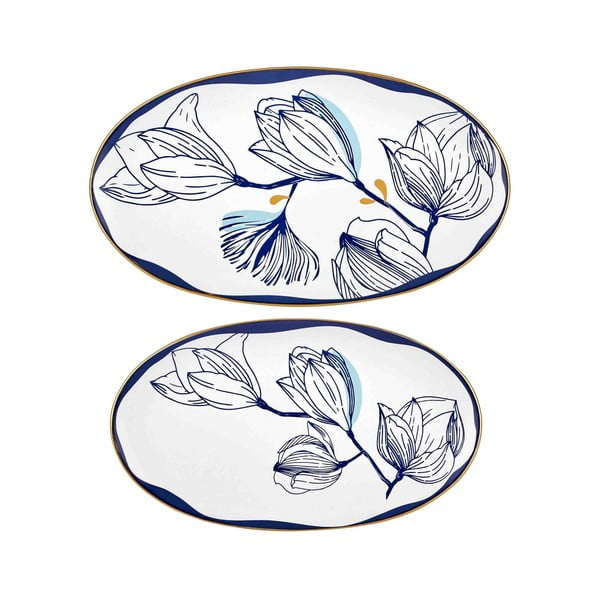 Комплект от 2 чинии от бял порцелан със сини цветя Bleu - Mia