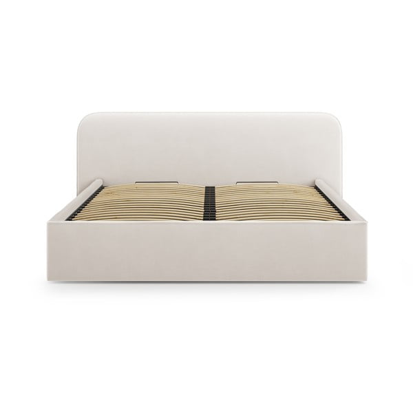 Двойно тапицирано легло с място за съхранение с включена подматрачна рамка в цвят слонова кост 200x200 cm Elizabeth – Micadoni -image-4