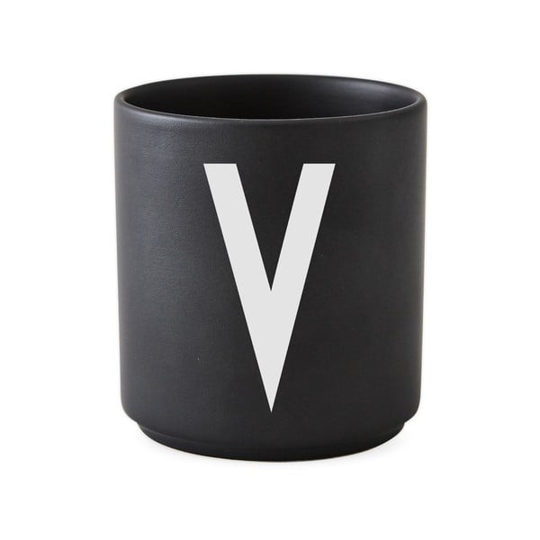 Черна порцеланова чаша Alphabet V, 250 ml A-Z - Design Letters