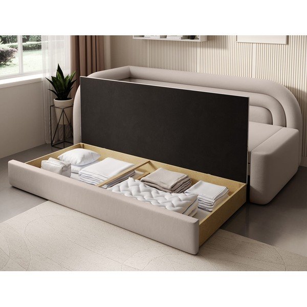 Бежов кадифен разтегателен диван с място за съхранение ляв ъгъл 223 cm Fabillo – ELTAP-image-4